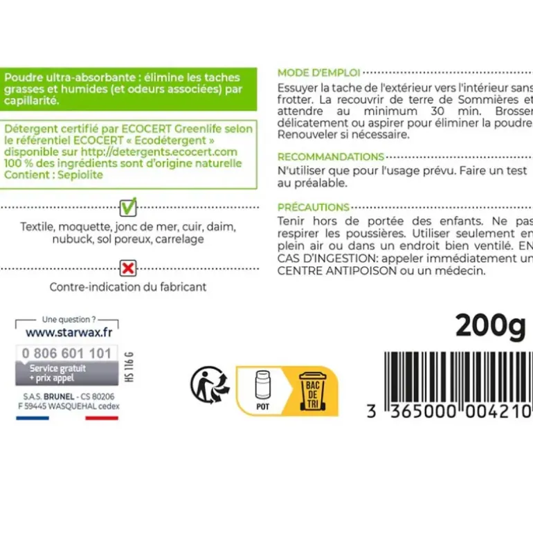 Terre de Sommières Naturelle 200g - Détachant Multi-Supports Éco-Certifié