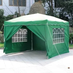 Tonnelle pliante 3x4 m en acier verte avec parois latérales