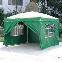 Tonnelle pliante 3x3 m en acier vert avec parois latérales
