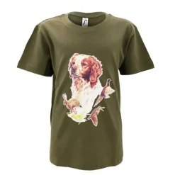 T-shirt enfant scène de chasse 100% coton kaki 6 à 12 ans