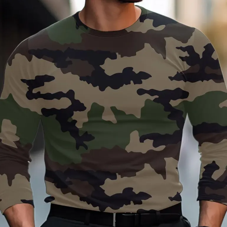 T-shirt Homme Camo CE Manches Longues - 100% Coton Peigné 180g/m²