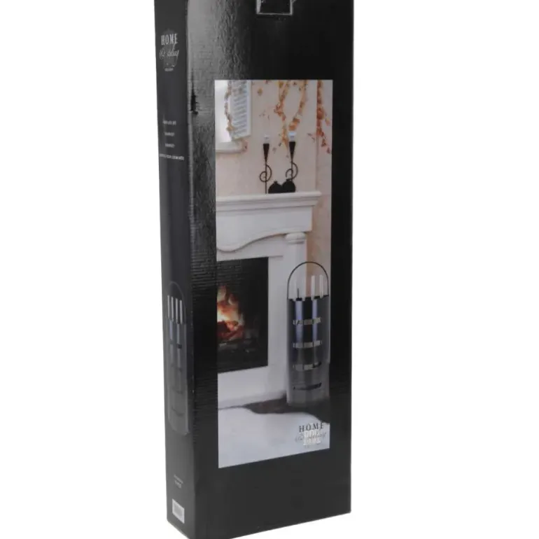 Valet de cheminée métal noir 5 pièces Outils feu bois 65 cm