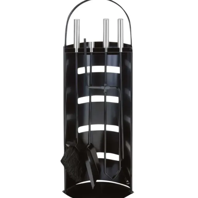 Valet de cheminée métal noir 5 pièces Outils feu bois 65 cm